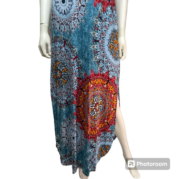 NWT Grecerelle Casual Loose Pocket V Neck Medallion Boho Print Maxi Dress Size S - Picture 7 of 13